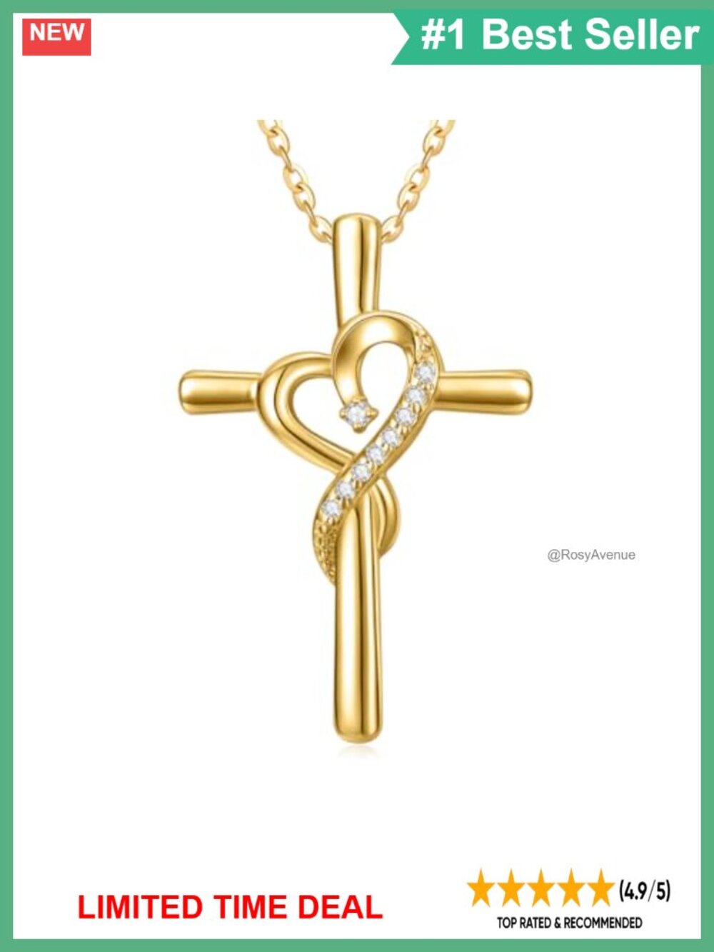 14k Yellow Gold Cross Necklace Natural Diamond Pendant Religious Gift for Women